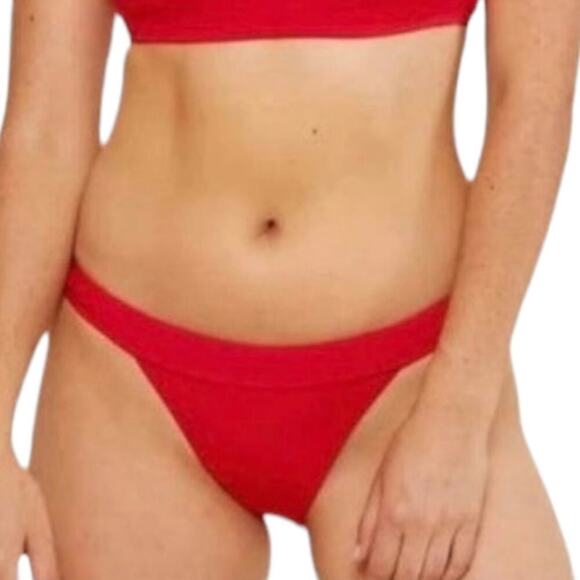 Andie The Banded Cheeky Bikini Bottom in Cherry Red - Picture 1 of 7